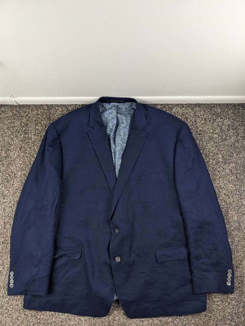 Ralph Lauren Sport Coat 100% Linen Blazer Jacket Navy Blue Mens 54R